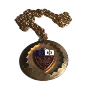 Vintage Coat of Arms Pendant With 24" Round Chunky Gold Tone Chain